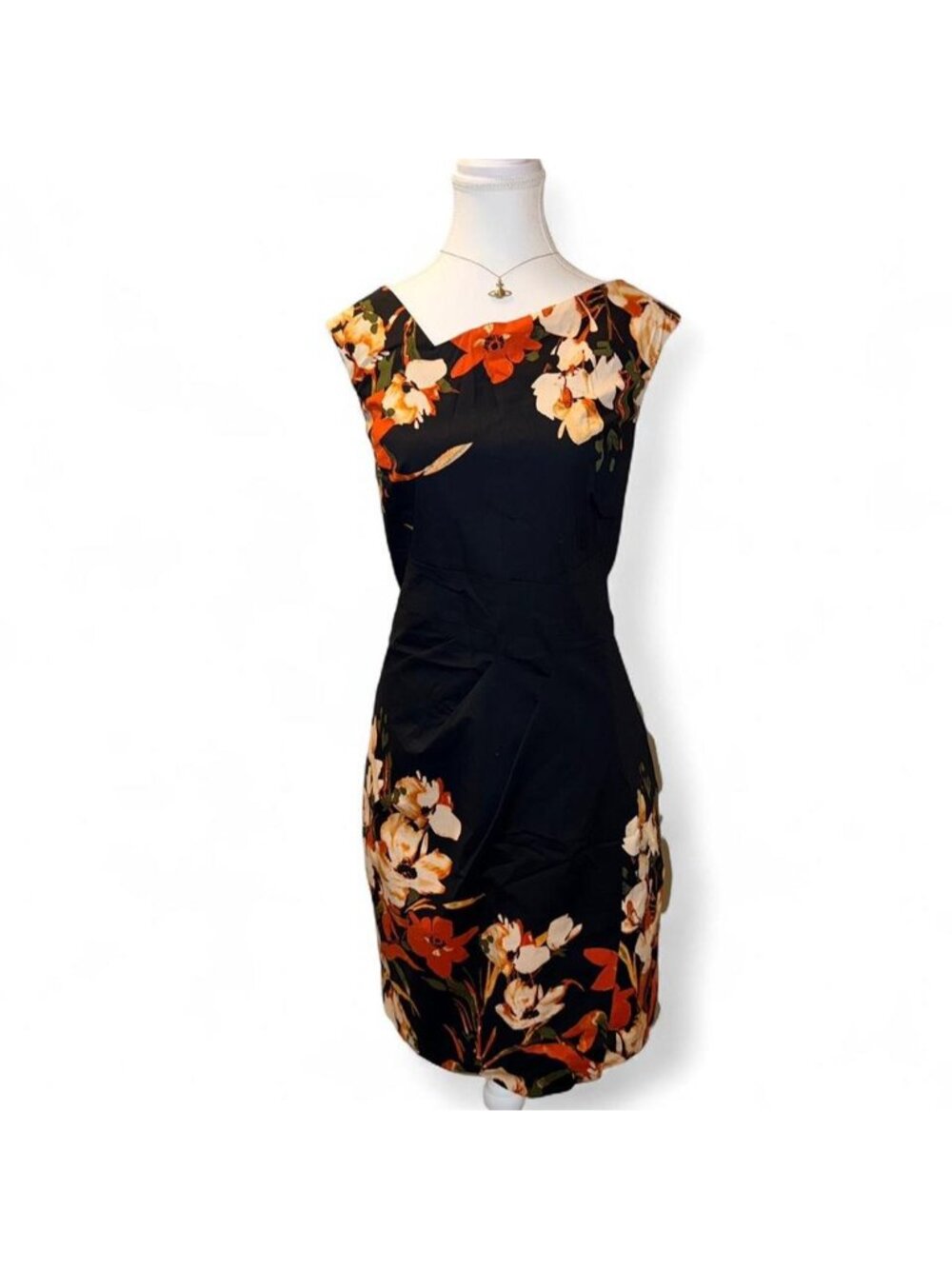 Le Château  Floral Summer Bodycon Dress Black Orange White Cocktail Party Dress